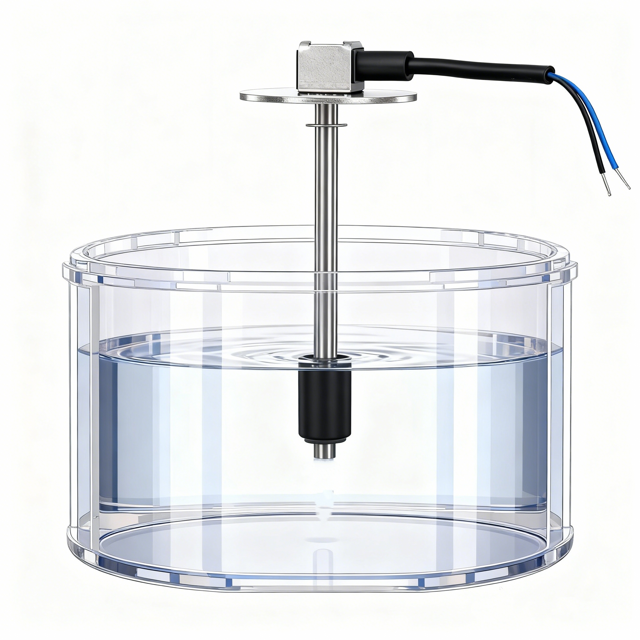 jimeng-2026-01-06-4860-将液位传感器安装在小油箱上的剖面图，油箱采用半透明或剖面视图展示内部结构，液位传...