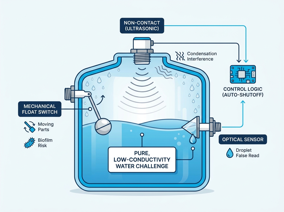 Atmospheric water generator level sensor in an industrial setting